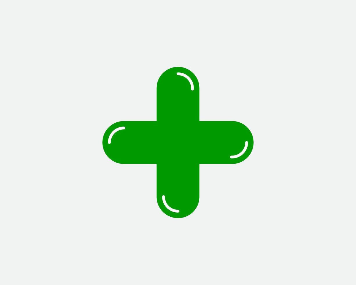 Green plus sign. icon. Cross symbol of safety guidance. vector