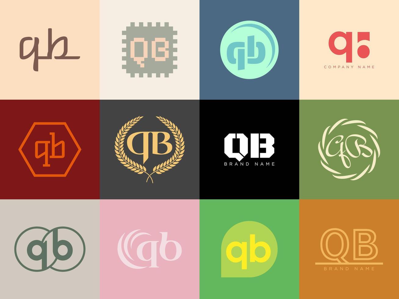 QB logo company template. Letter q and b logotype. Set different classic serif lettering and modern bold text with design elements. Initial font typography. vector