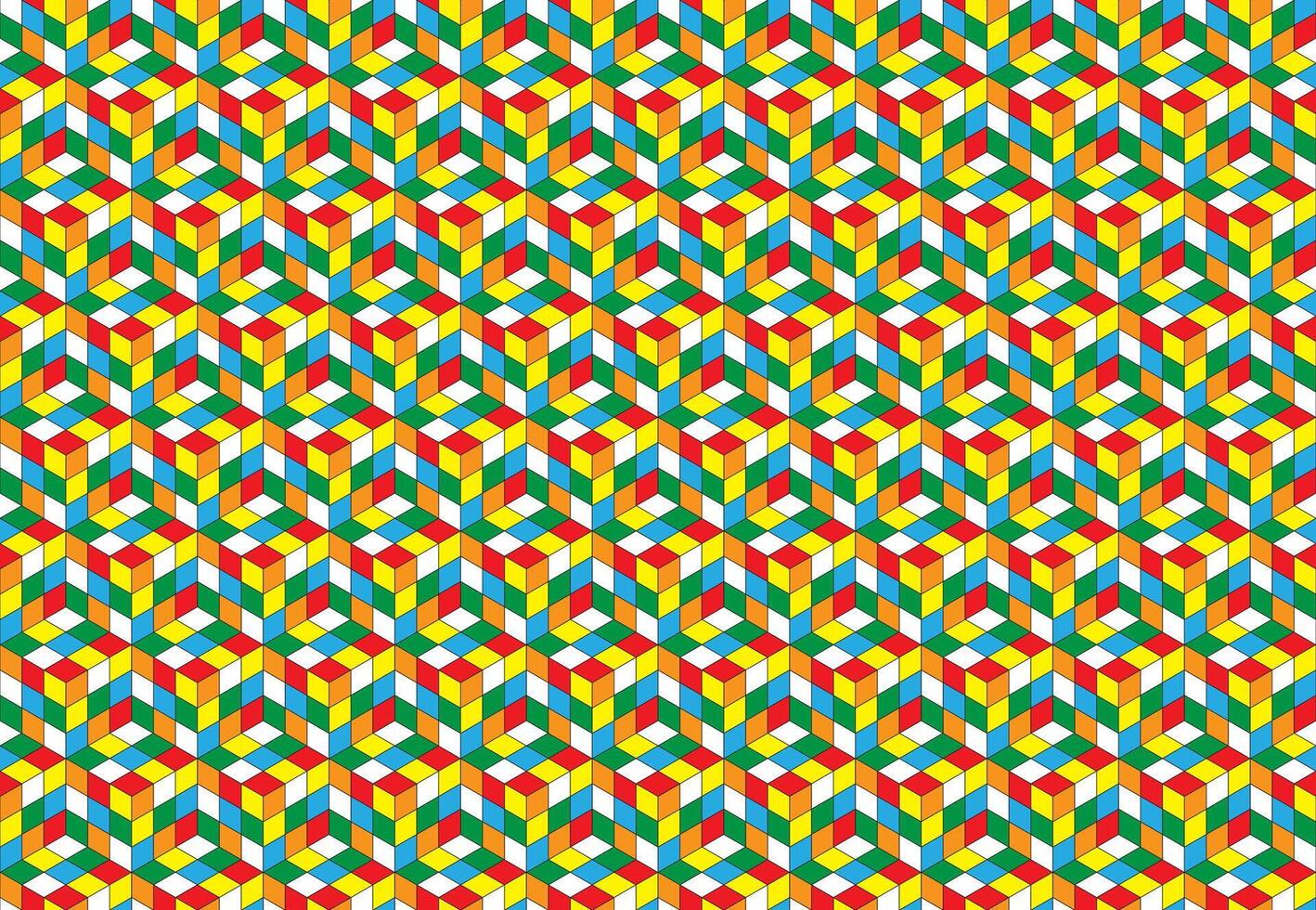 Magic cube pattern seamless design. Color block puzzle background. vector