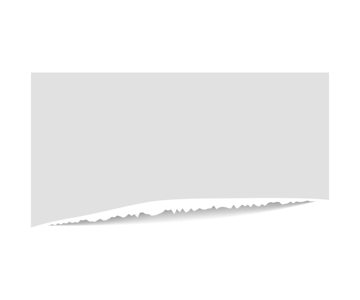 Torn edge paper illustration. Piece ripped blank with shadow. Rip white note vector