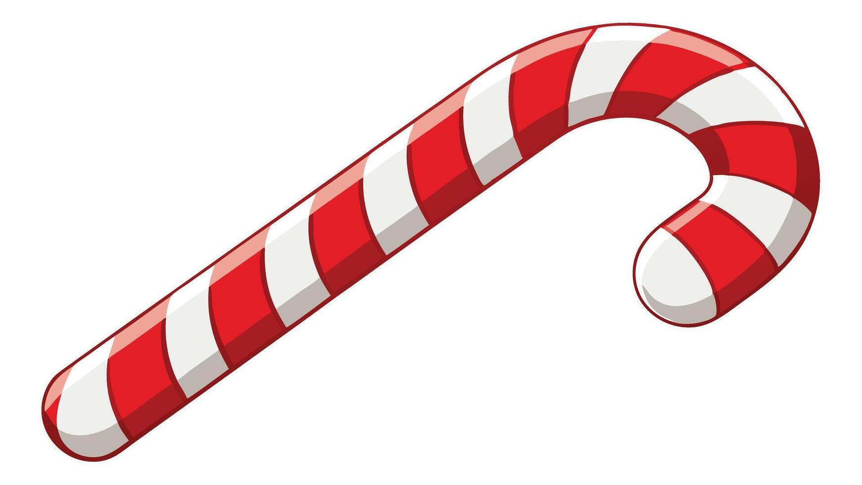 A colorful candy cane with red and white stripes, commonly associated with festive celebrations, Christmas decorations, and seasonal treats enjoyed during wintertime festivities vector