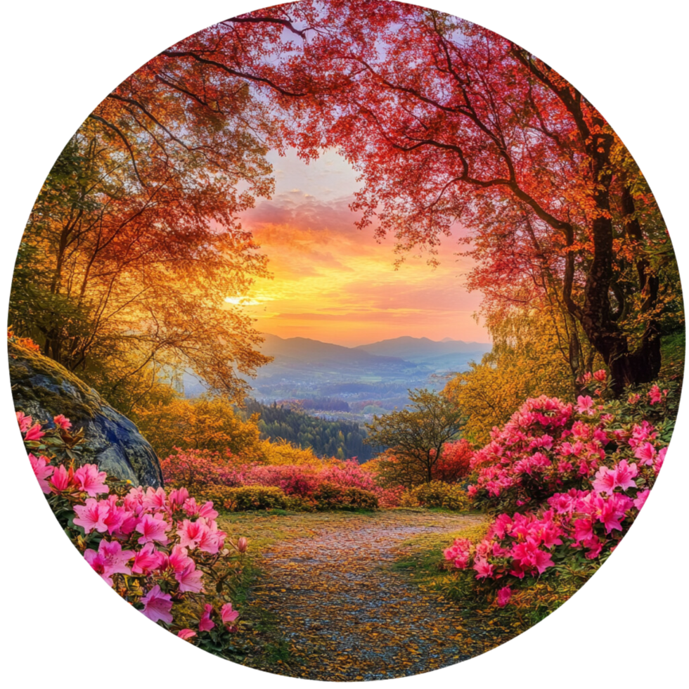Fantastic Autumn Landscape. Amazing sunset With sky in Azalea and Rhododendron Park Kromlau isolated on a transparent background png