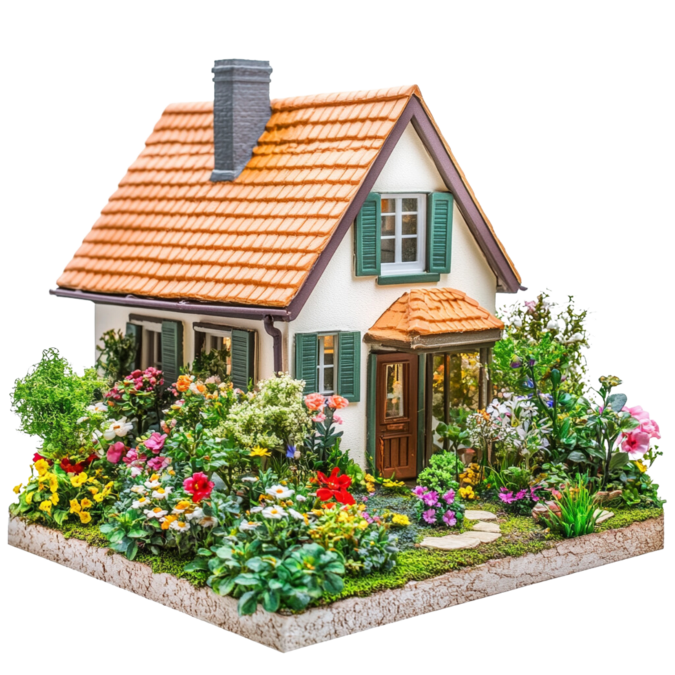 A natural flower garden next to the house isolated on a transparent background png