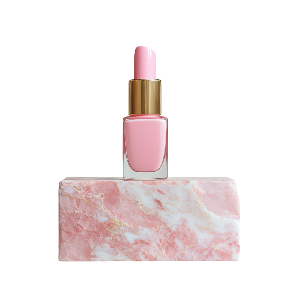 Elegant pink cosmetics displayed on a marble pedestal png