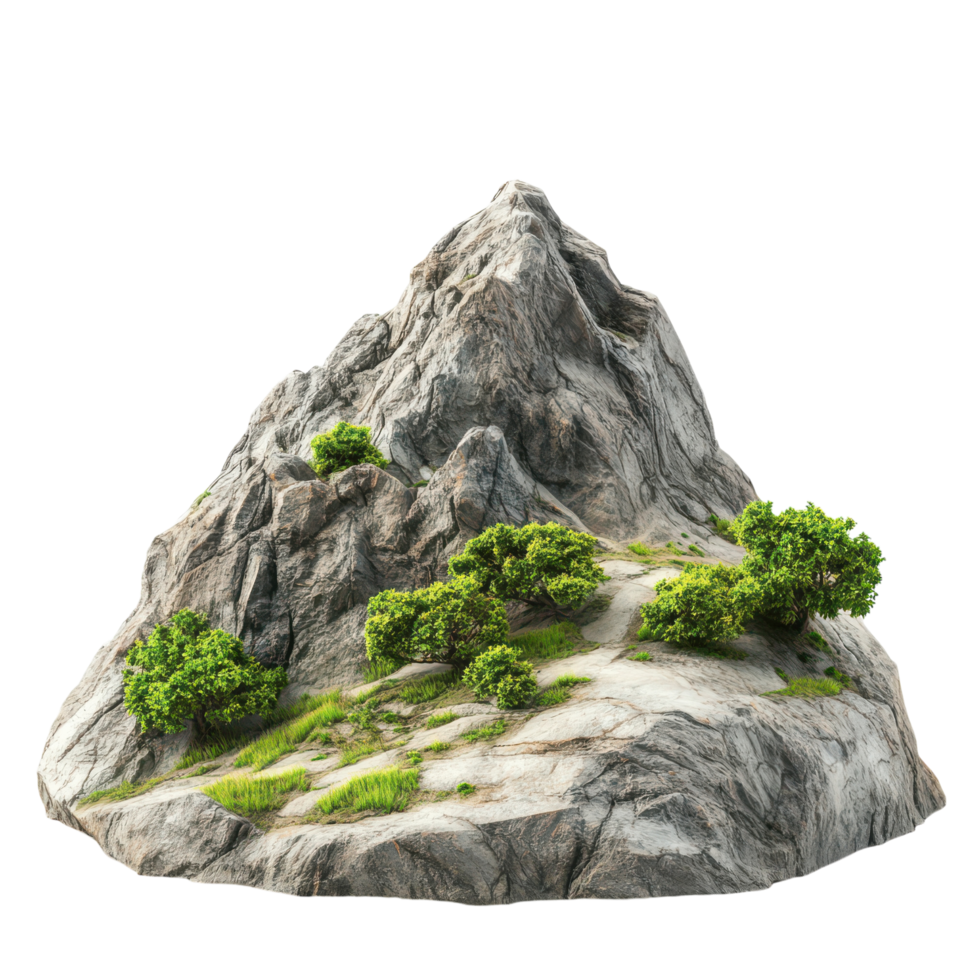 A serene rocky mountain with lush greenery in daylight png