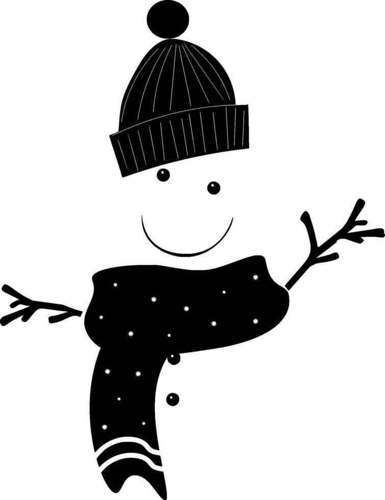 a black and white snowman with a hat and scarf vector