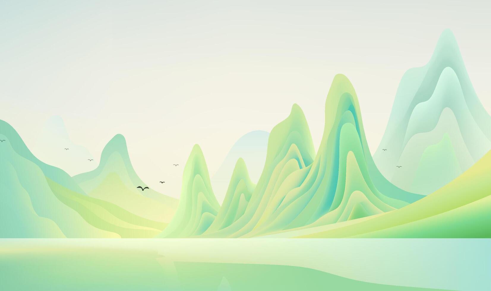 Chinese style landscape banner yellow green mountains vector