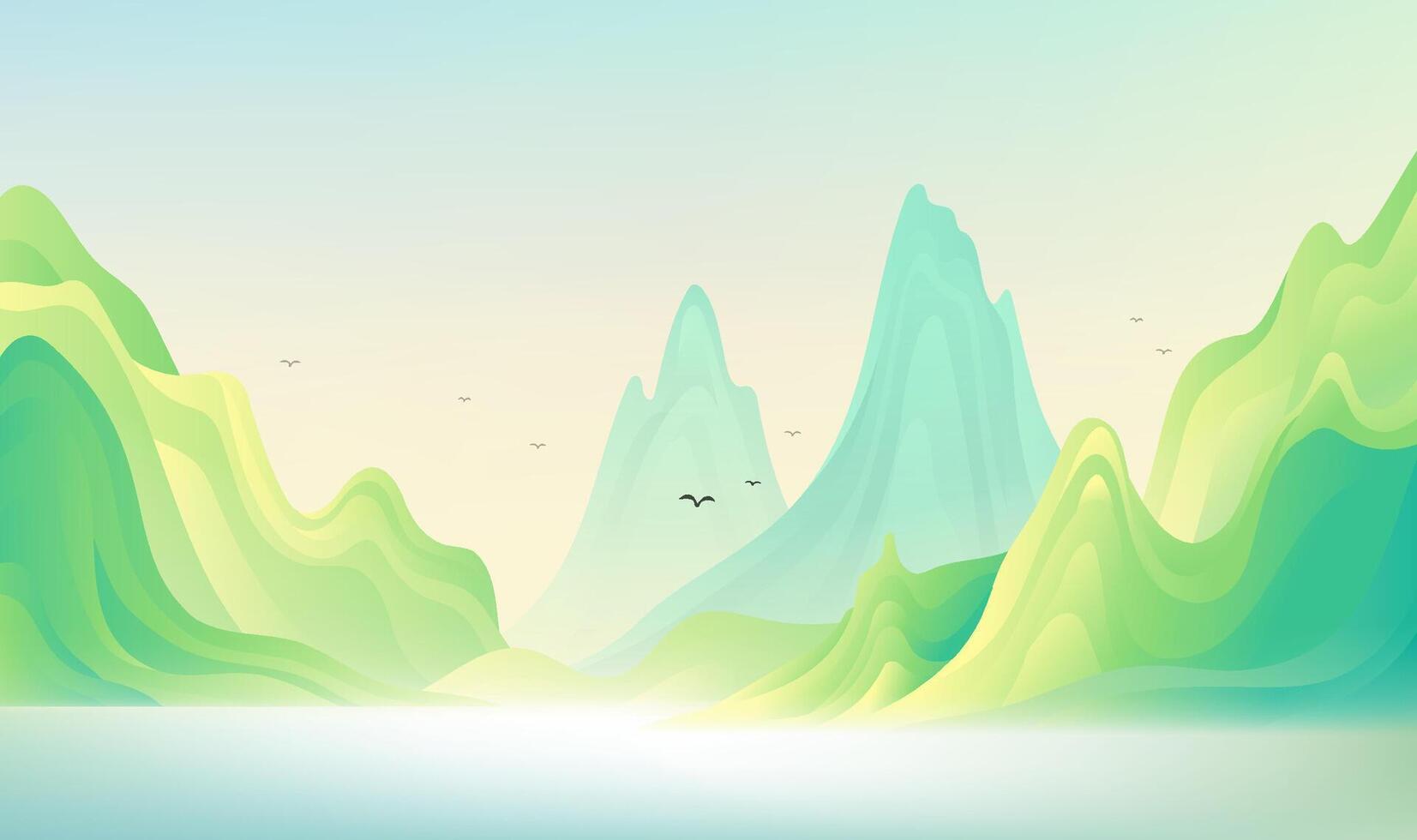 Hand painted Chinese style banner yellow green natural scenery vector