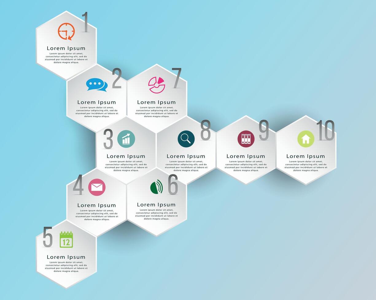 Info graphic 10 steps hexagon design with soft color in white and blue tone vector