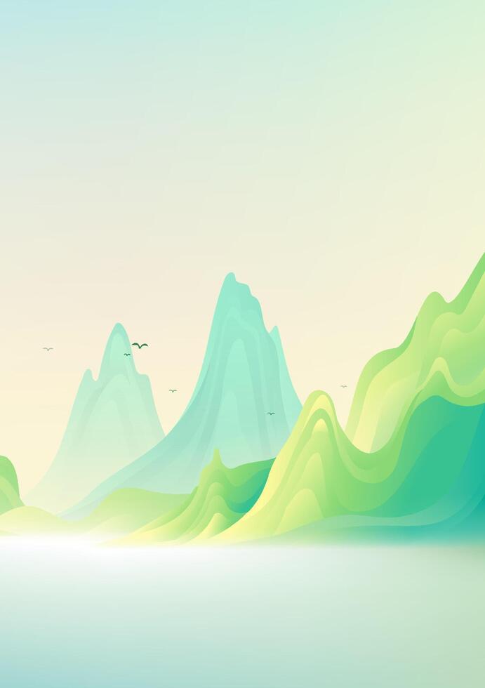 Hand painted Chinese style poster yellow green natural scenery vector