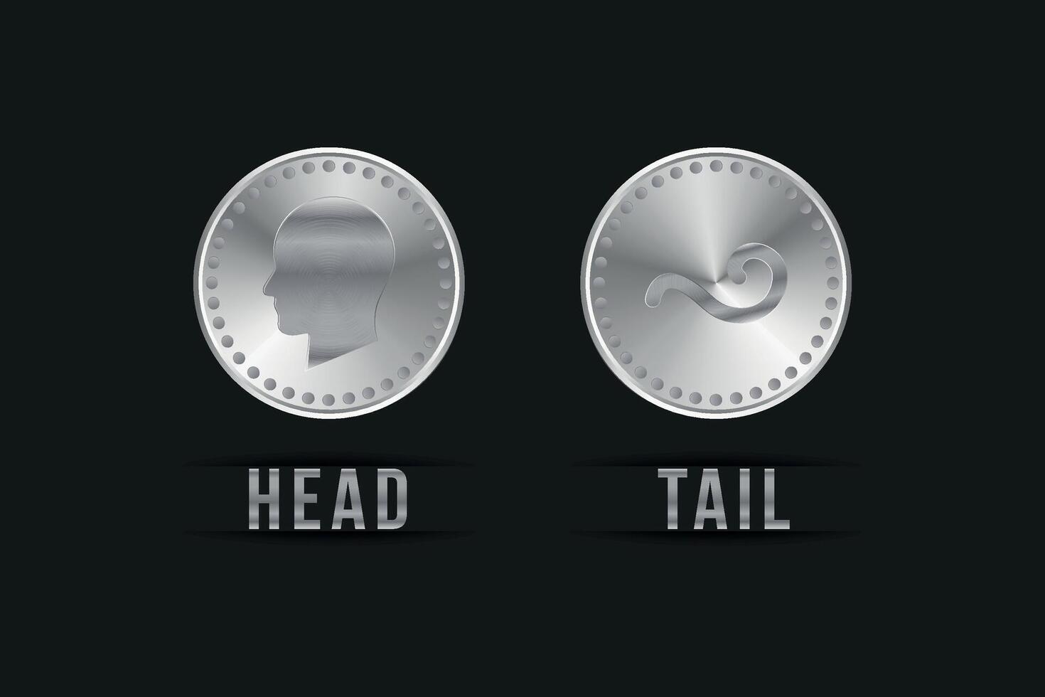 Toss coin set silver color in black backdrop 3d illustration. vector