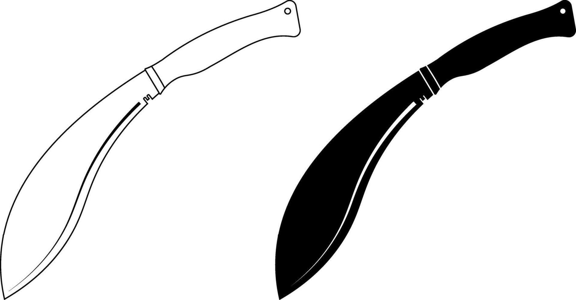 outline silhouette Kukri Gurkha Sword icon set vector