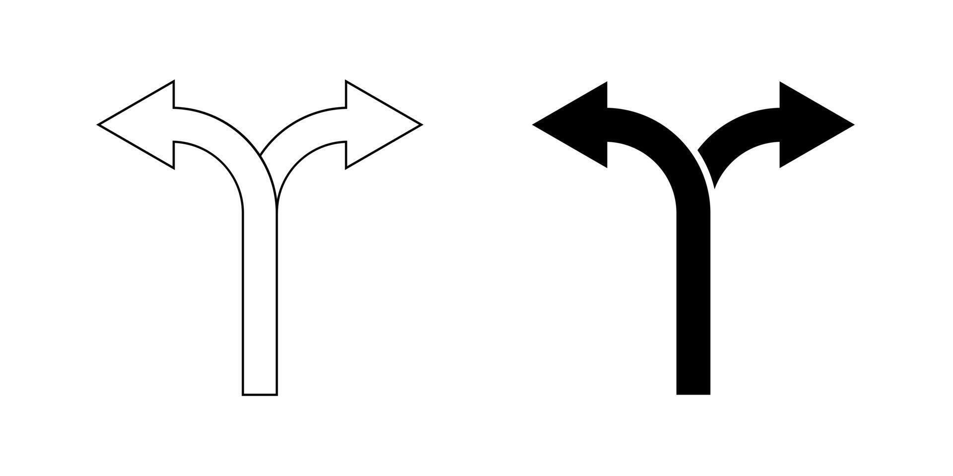 outline silhouette Two way direction arrow icon set isolated onwhite background vector