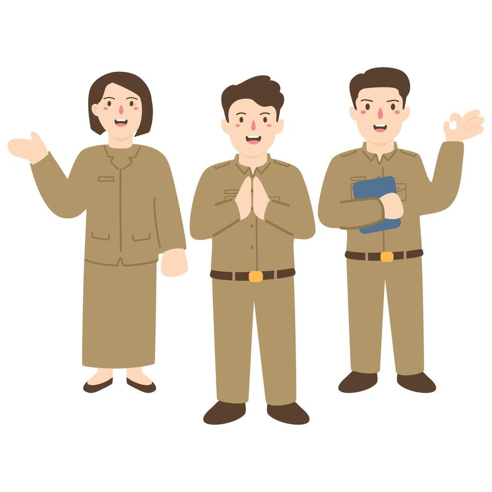 government worker standing confidance pns wearing khaki uniform vector
