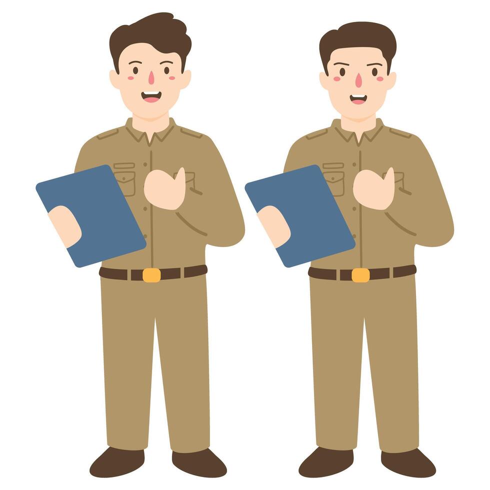 asn government worker standing confidance pns wearing khaki uniform vector
