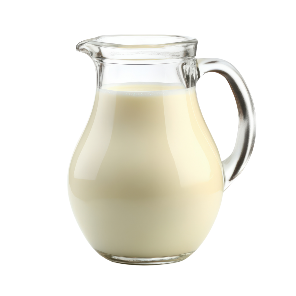 Freshly poured milk in a glass pitcher with clean backdrop png
