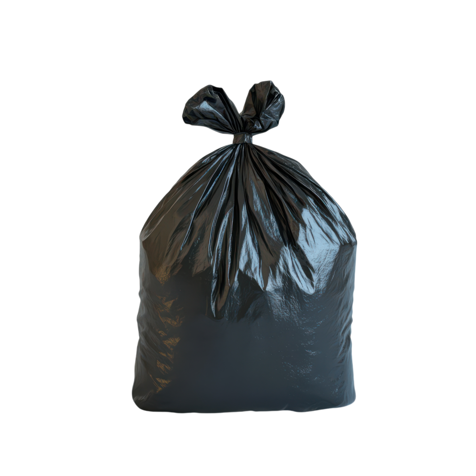 A large black garbage bag ready for disposal in a clean space png