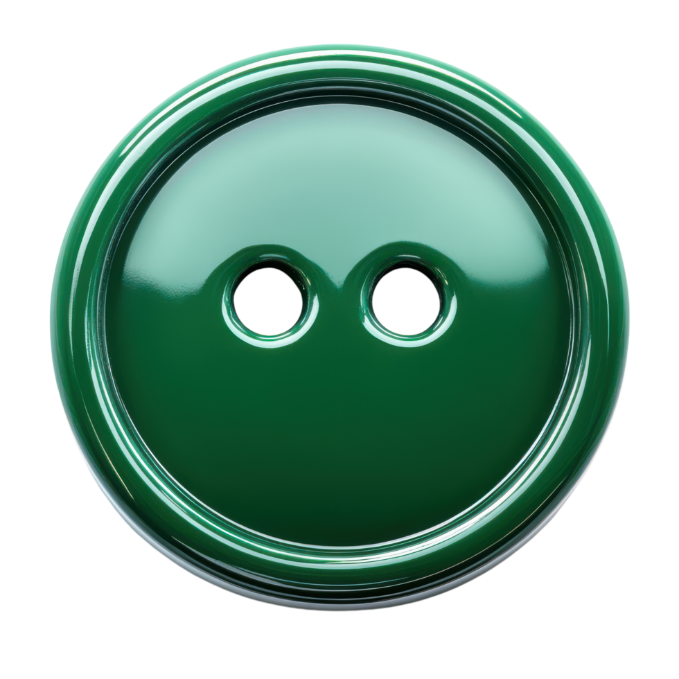 Shiny green button with two holes on a smooth surface png
