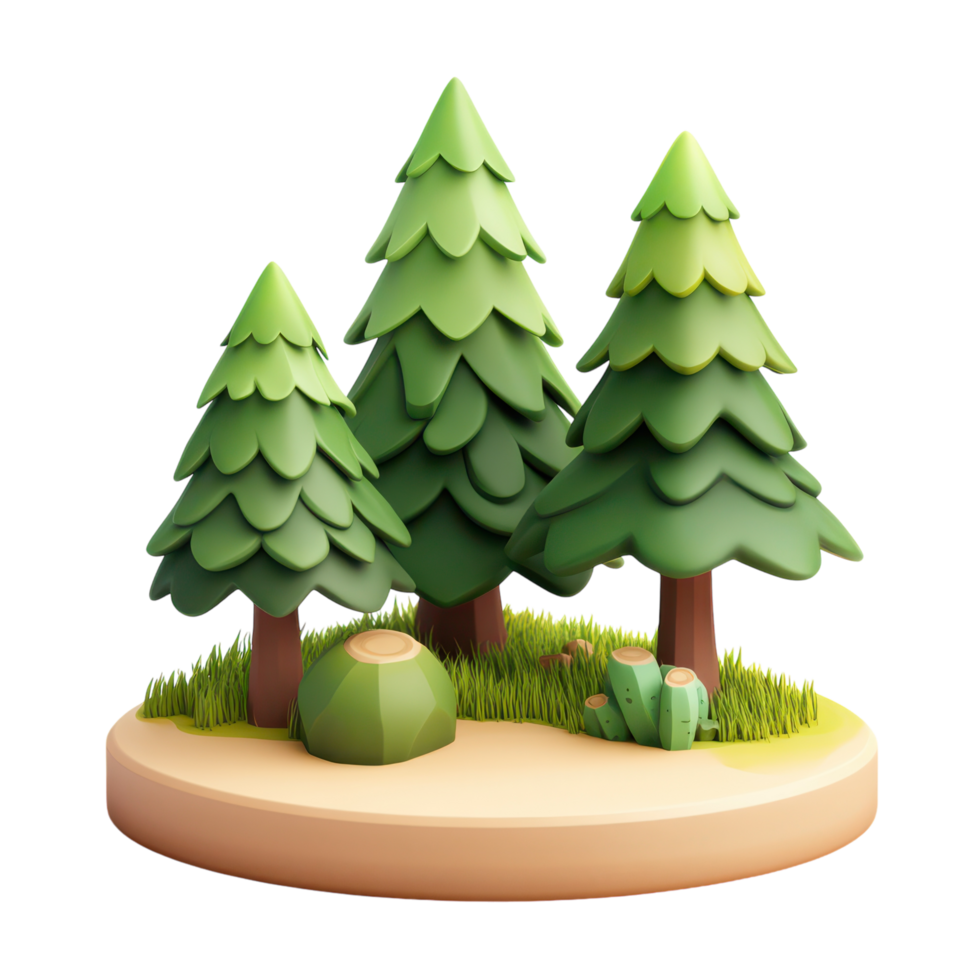 Lush green trees on a serene landscape in soft pastel colors png