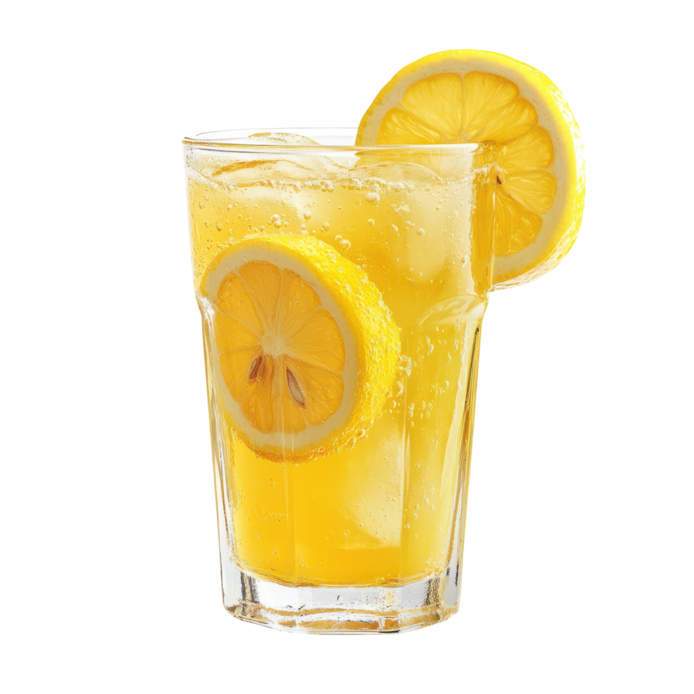 Refreshing lemonade with ice and lemon slices on a sunny day png
