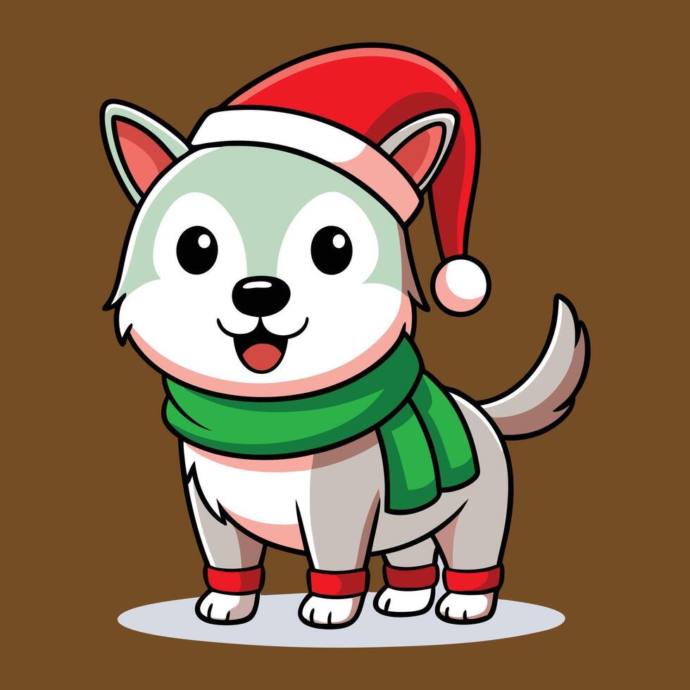 Festive Dog in Santa Hat and Green Outfit Holiday Cartoon Art vector