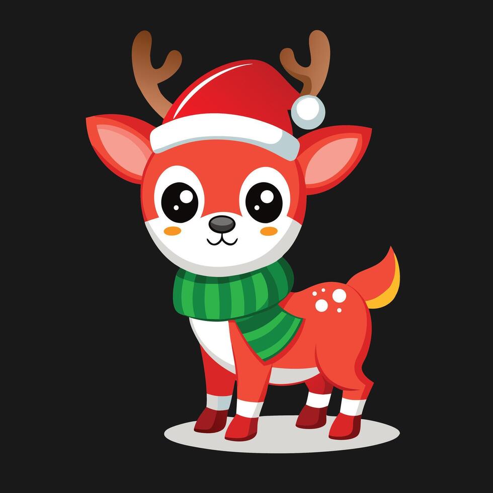 Cute Christmas Reindeer with Big Eyes and Festive Outfit vector