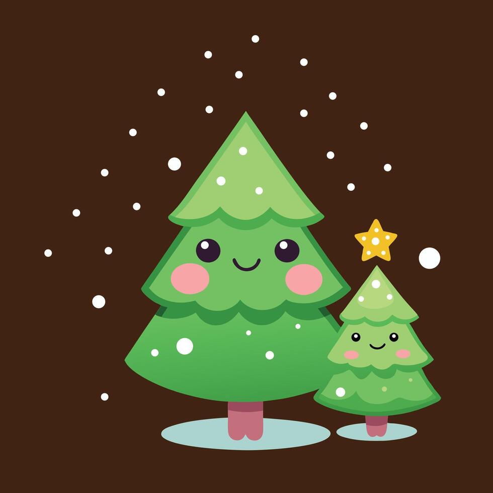 Cute Christmas Tree with Snowy Background and Smiling Faces vector
