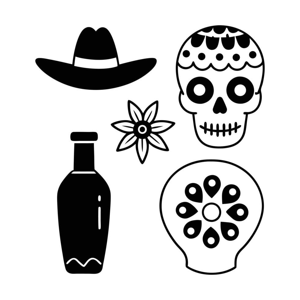 Traditional Dia de los Muertos Skull with Hat and Flowers vector
