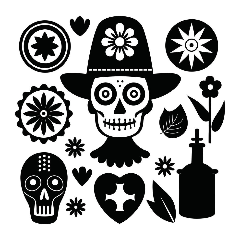 Festive Day of the Dead Skeleton with Floral Elements vector