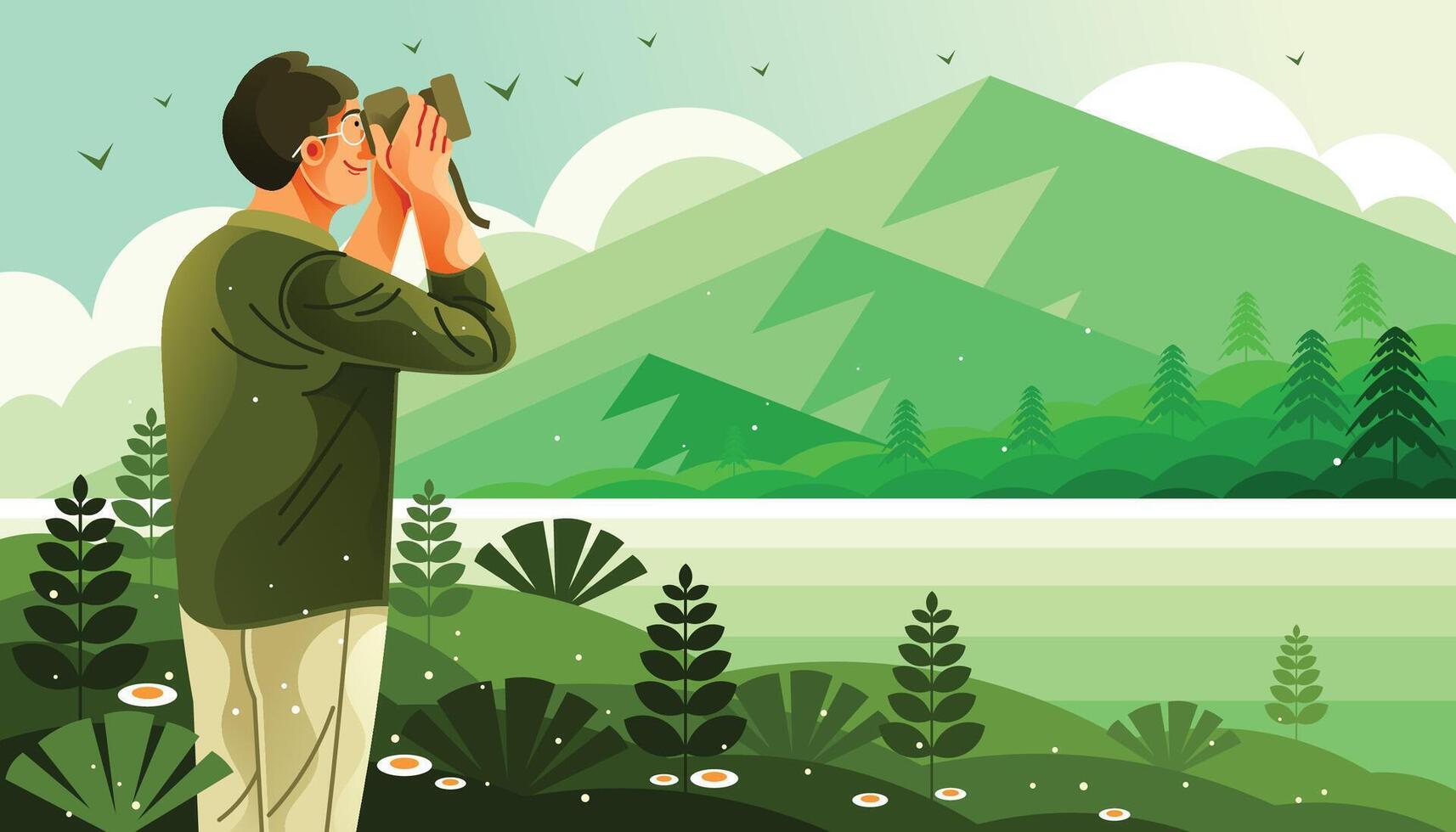 Male Taking Picture of Nature vector