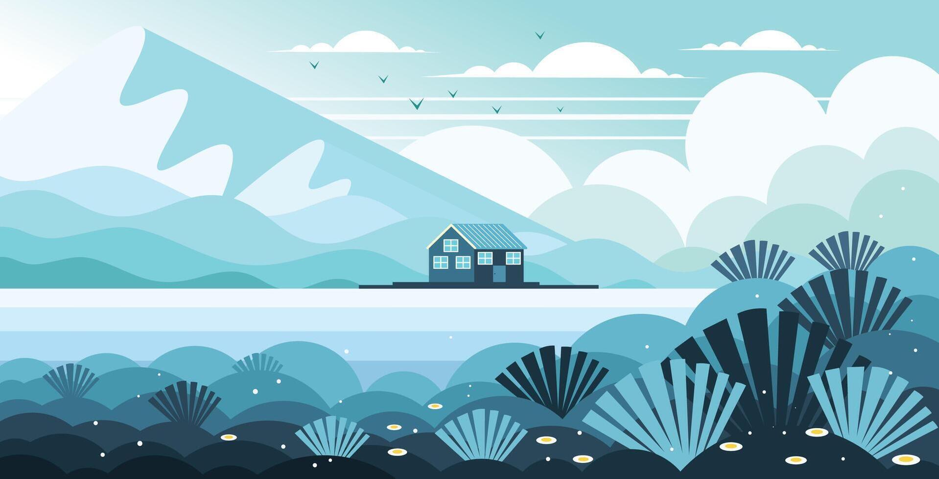 Nature Landscape and Simple House vector