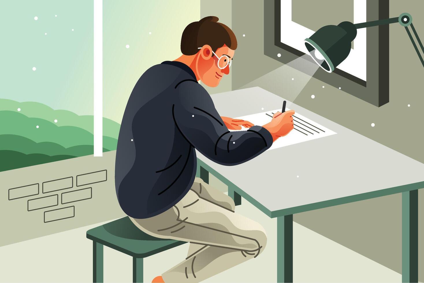 Man Writing on Studio Illustration vector