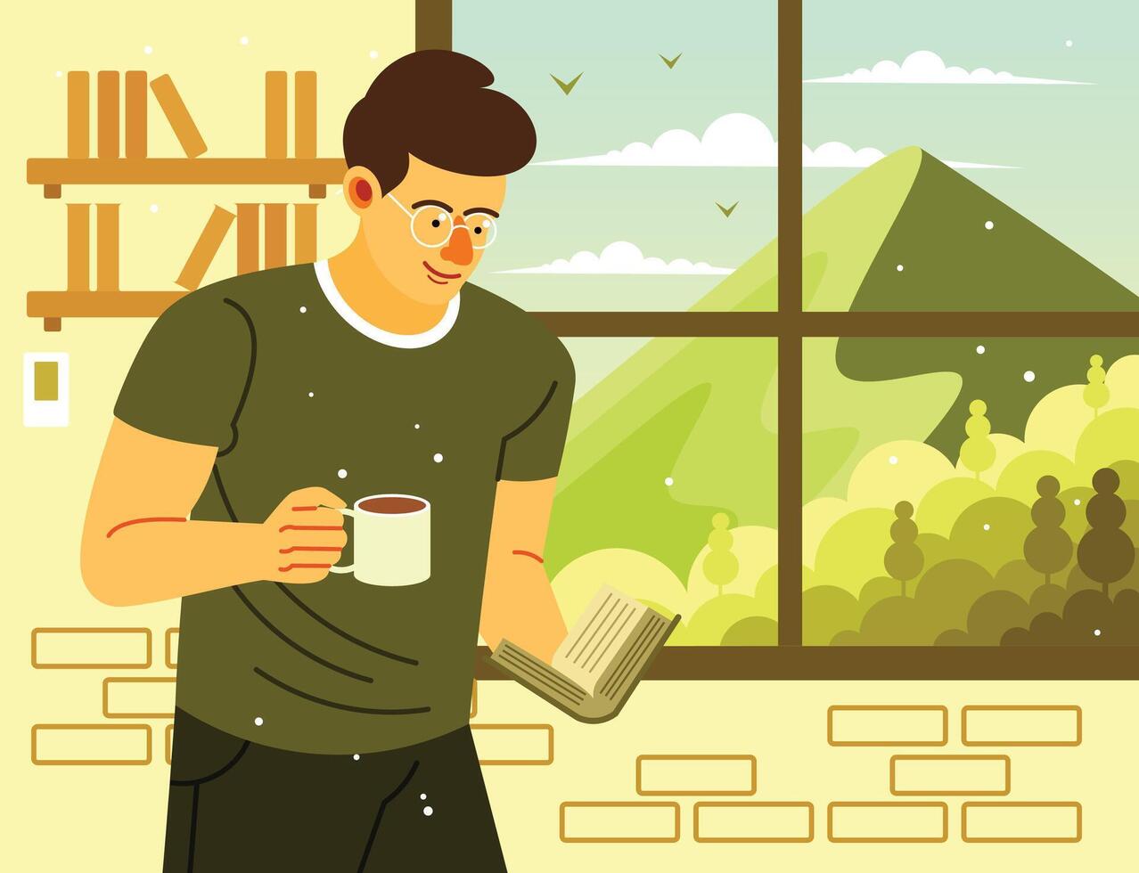 Read Book with Coffee in Morning vector