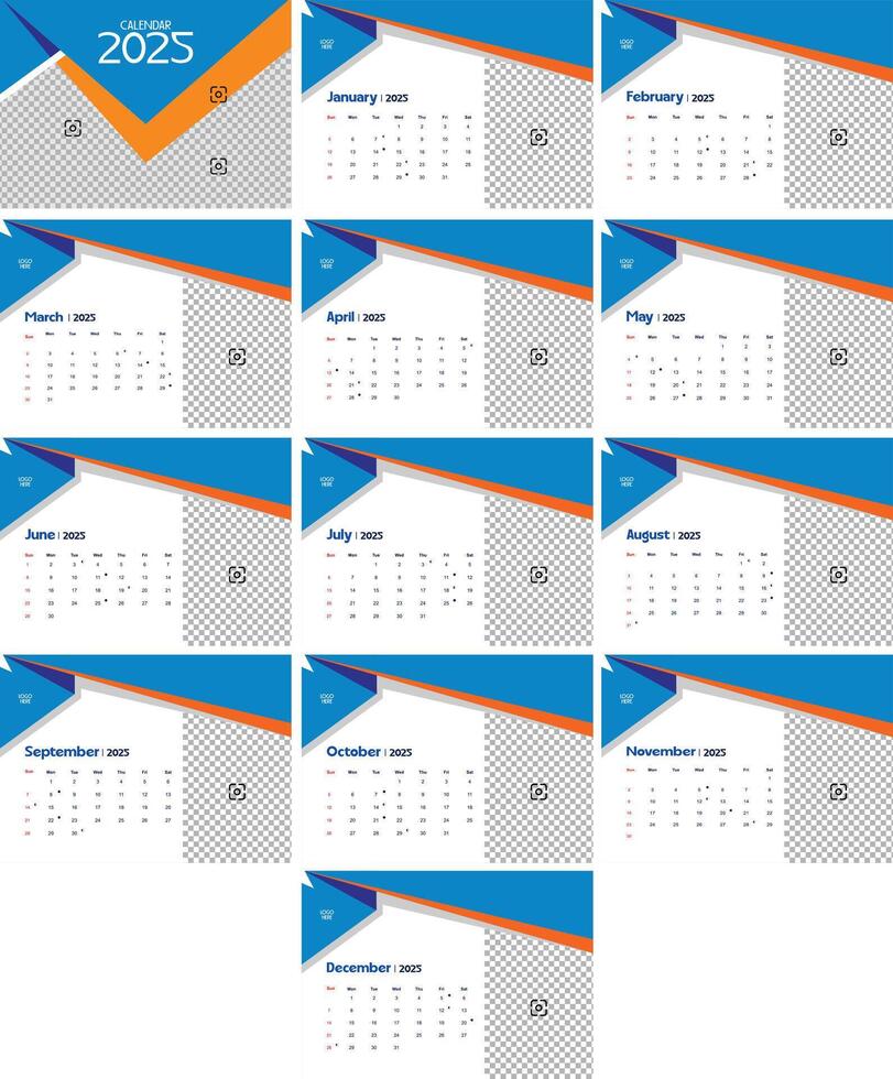2020 calendar template with blue and orange lines vector