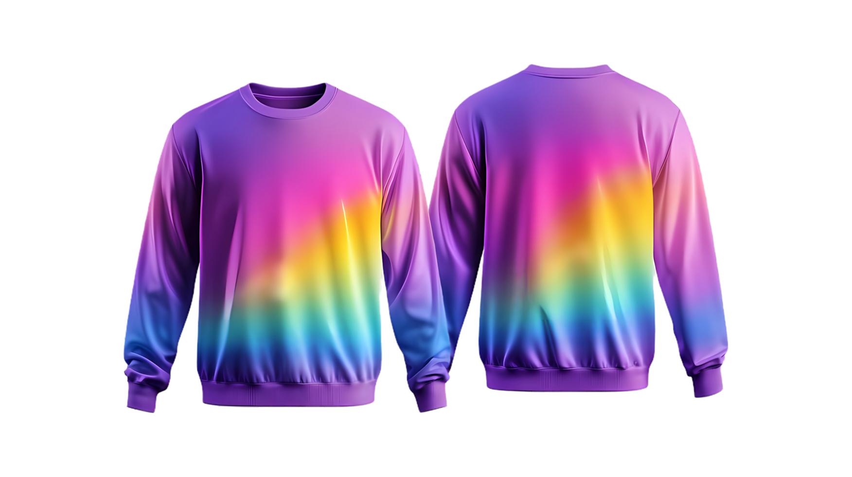 a purple and blue sweatshirt with a colorful design png