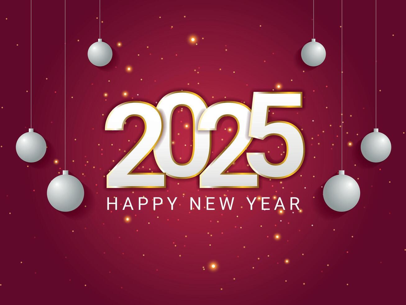 2025 Happy New Year Red Gradient Background with Ornaments vector