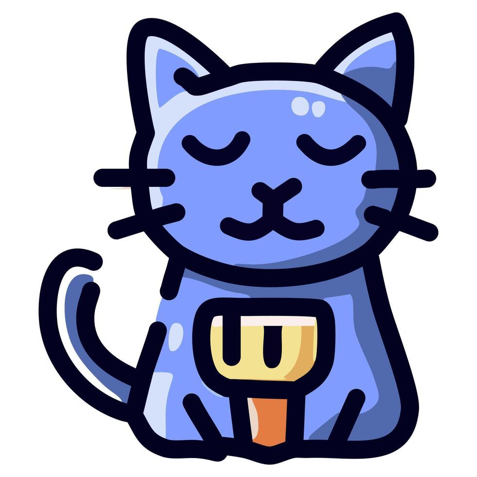 Cute cartoon cat with small brush color flat icon art vector
