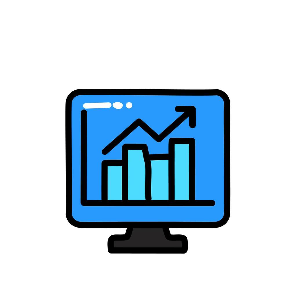 Computer monitor with graph icon. Modern flat style analytics sign illustration. vector