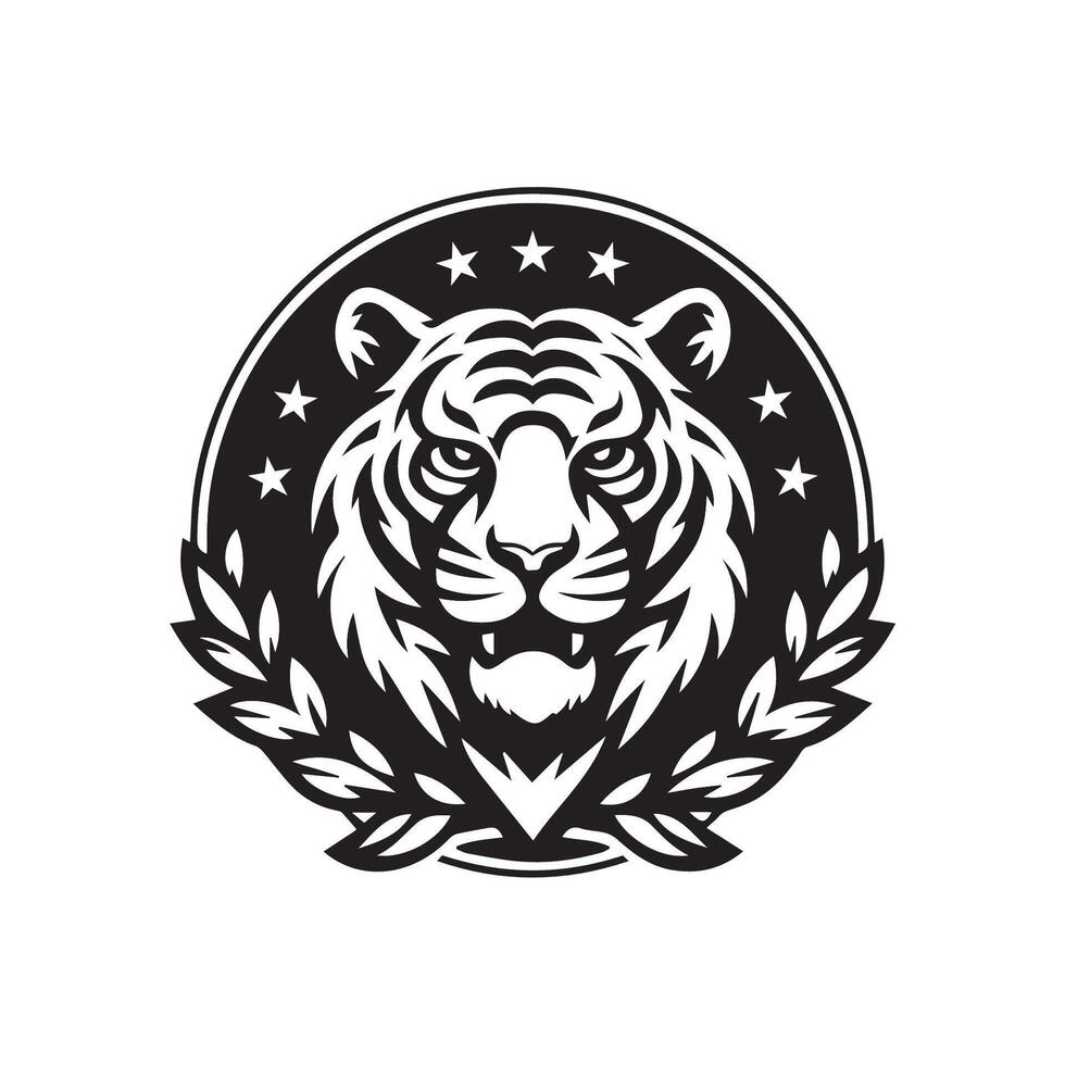 A tiger head logo with stars and laurel wreath vector