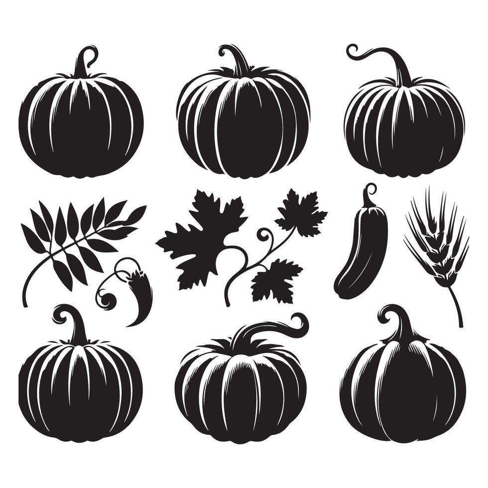 A mix of pumpkin silhouettes on a white background vector