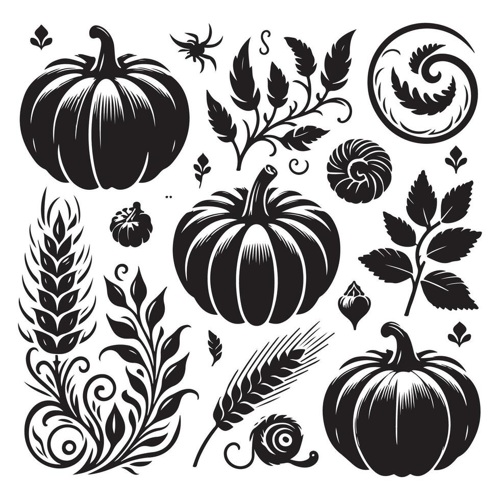 Pumpkin silhouettes collection on a white background vector