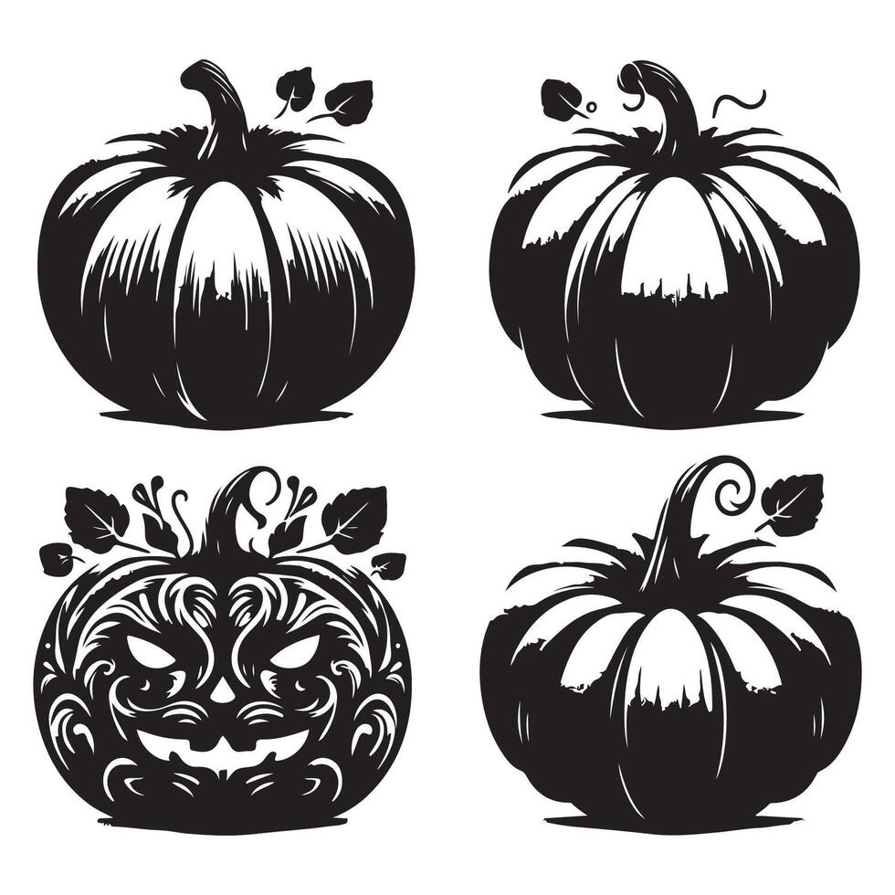 Isolated pumpkin silhouettes arrayed on a white background vector