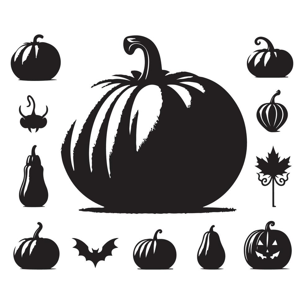 A lineup of pumpkin shapes on a plain white background vector