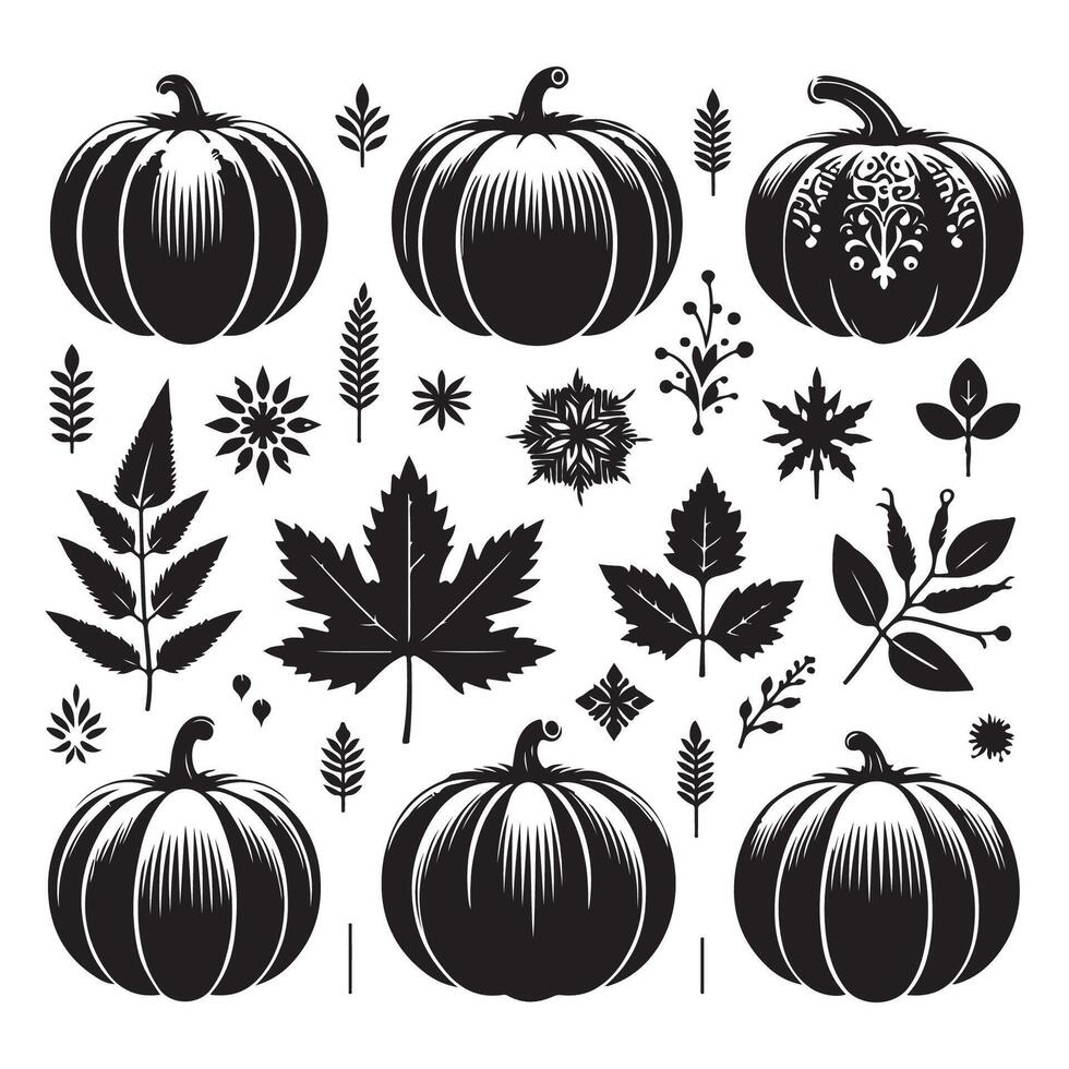 Collection of various pumpkin silhouettes on a white background vector