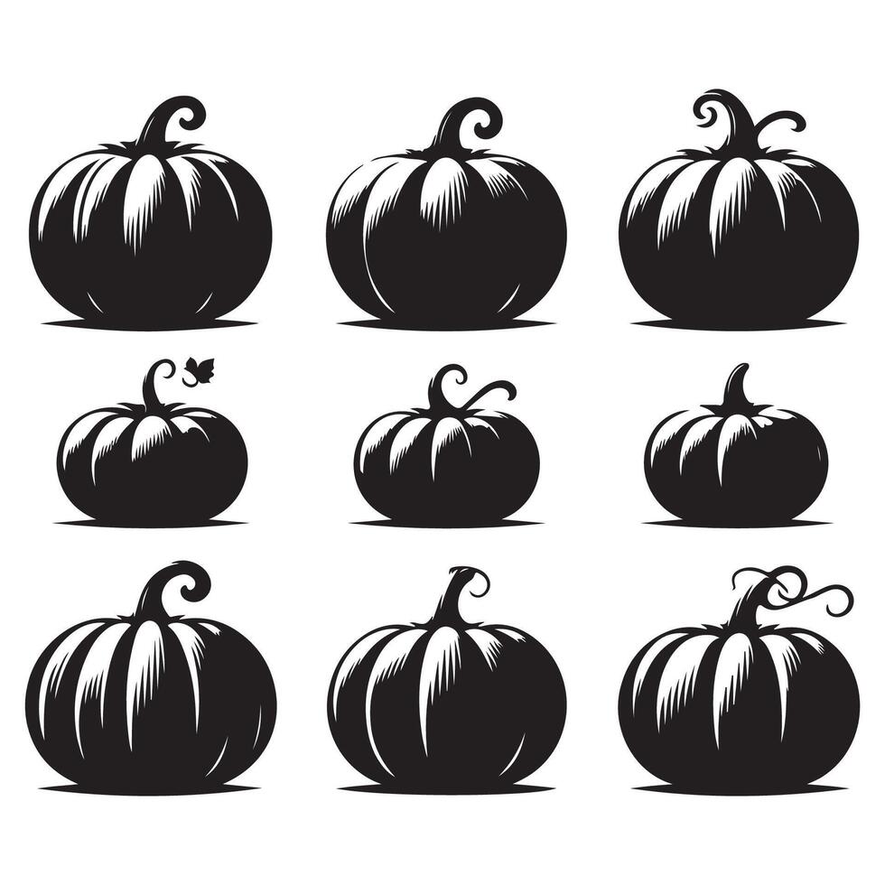 Pumpkin silhouettes displayed against a stark white background vector