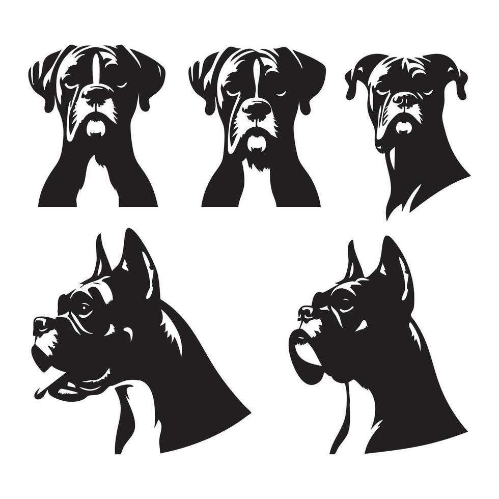 Dark form of a boxer dog silhouette against a bright white background vector