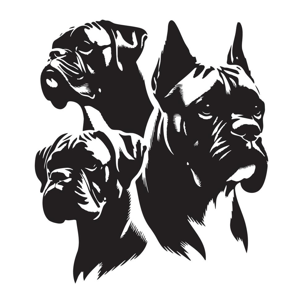 Black and white silhouette of a boxer dog over a white backdrop vector
