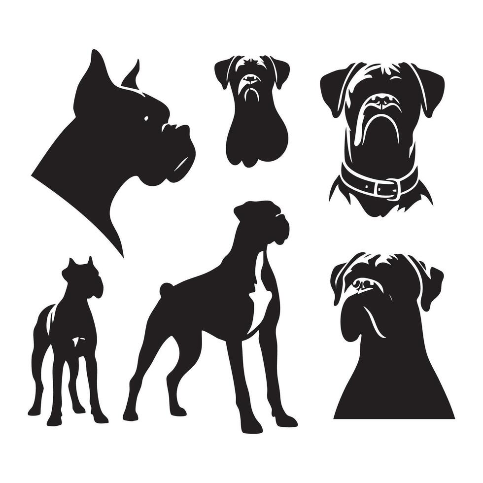 Silhouette depiction of a boxer dog with a white canvas behind vector