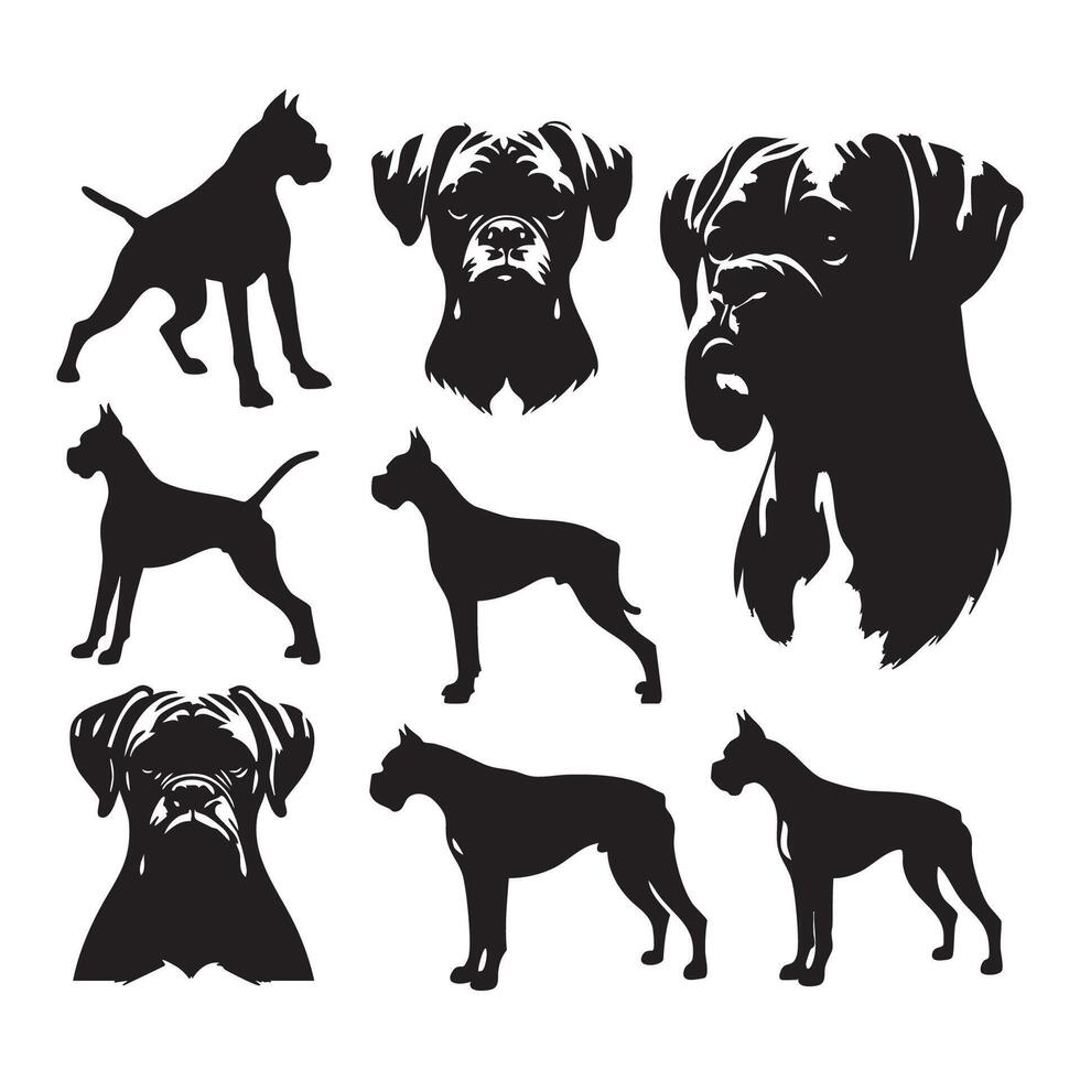 Simplistic silhouette of a boxer dog with a bright white background vector