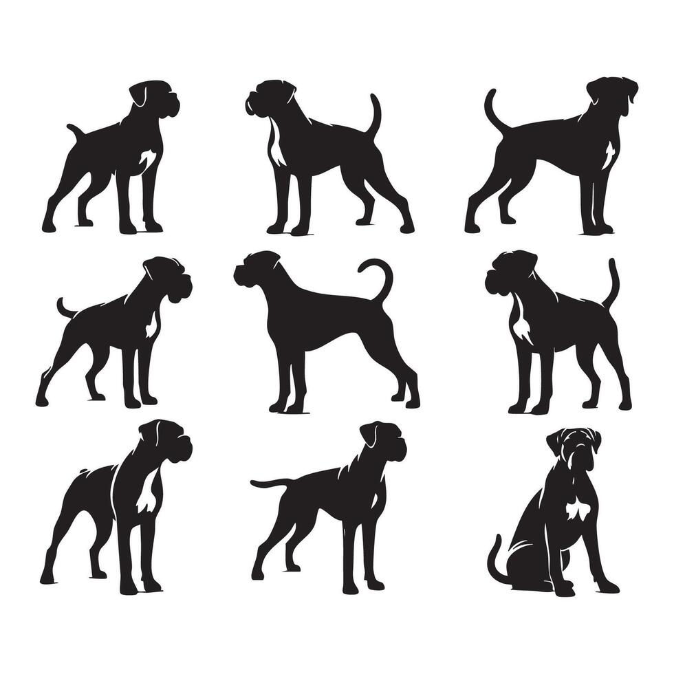 A shadowy profile of a boxer dog on a clean white background vector